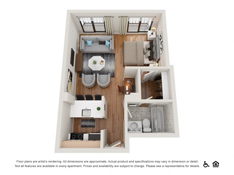 Floor plan for studio, 1 bath, 500 sqft